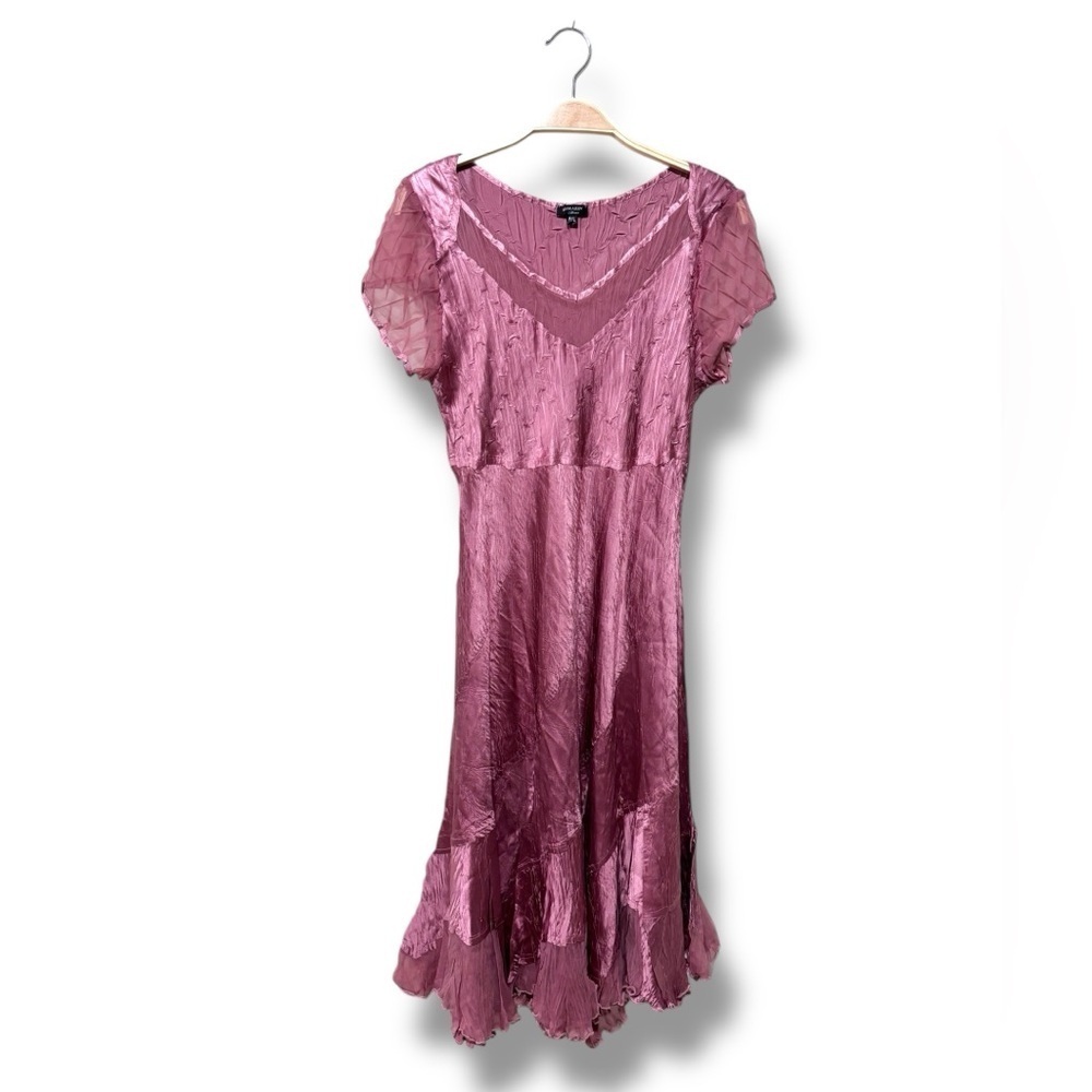 NWT Komarov Dusty Rose Pink Crinkle Cap Sleeve Mid Dress Size Small